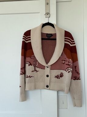 Pendleton Desert Scene Shawl Collar Cardigan - Cream & Rust